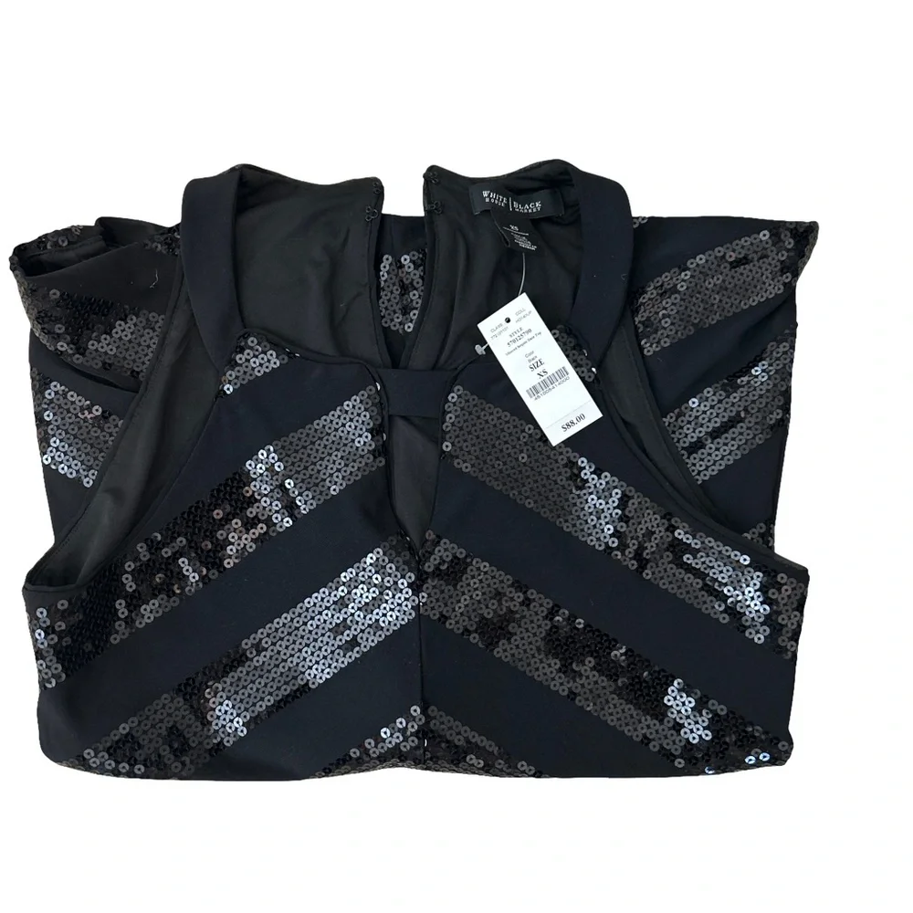 White House Black Market Womens Sequin Size XS Halter Black Top - Picture 6 of 7